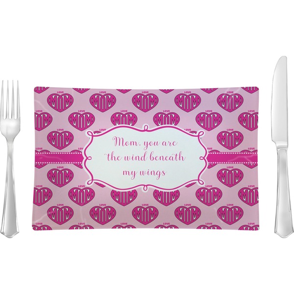 Custom Love You Mom Rectangular Glass Lunch / Dinner Plate - Single or Set
