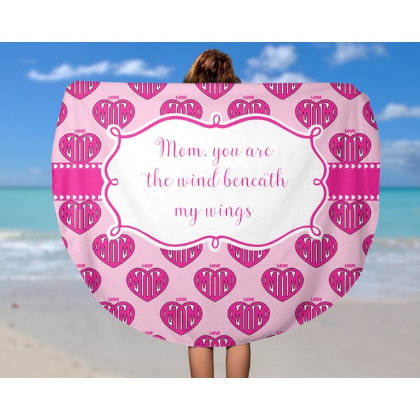 Love You Mom Round Beach Towel - In Use