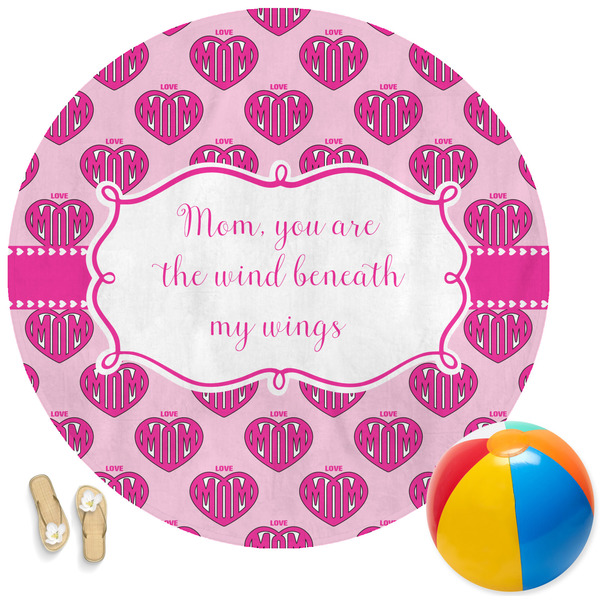 Custom Love You Mom Round Beach Towel
