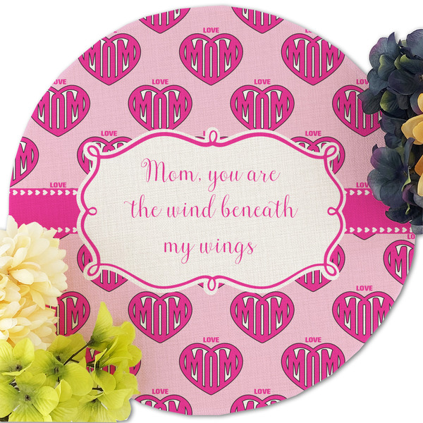 Love You Mom Round Linen Placemats - Front (w flowers)