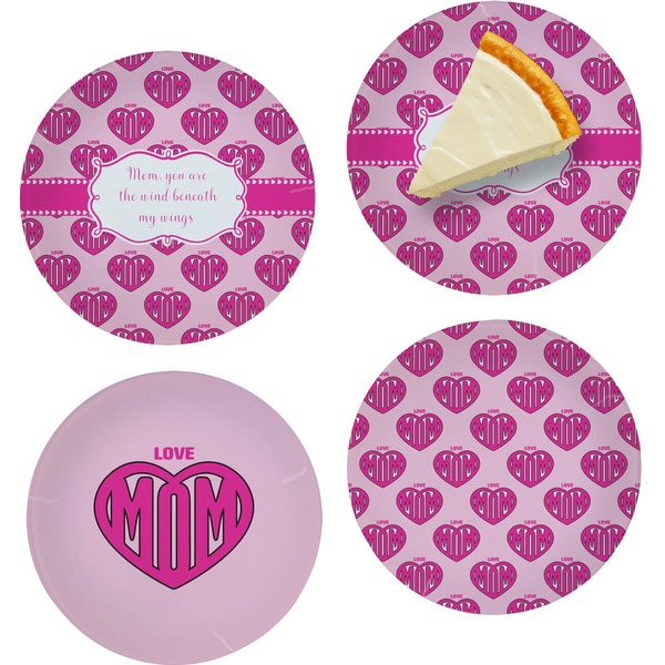 Custom Love You Mom Set of 4 Glass Appetizer / Dessert Plate 8"