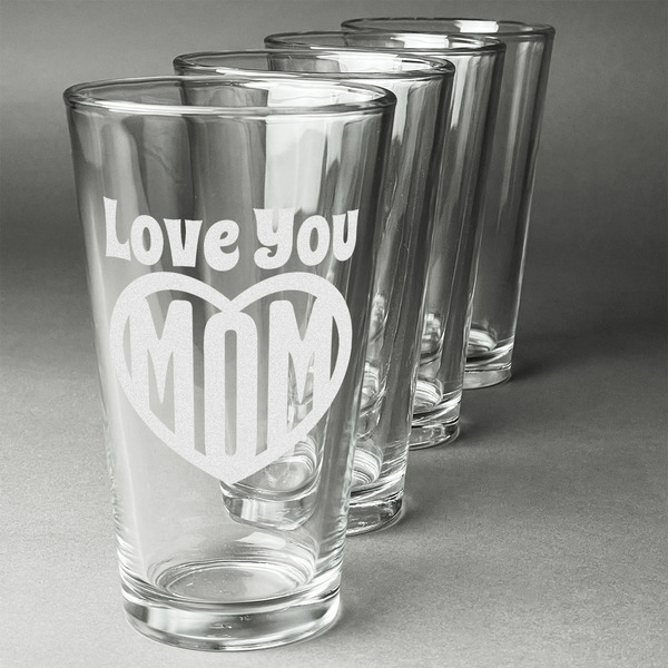 Custom Love You Mom Pint Glasses - Engraved (Set of 4)