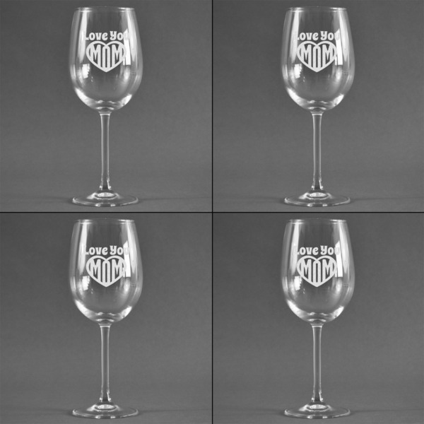 Love You Mom Set of Four Personalized Wineglasses (Approval)