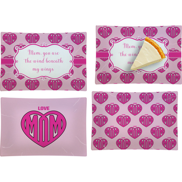 Custom Love You Mom Set of 4 Glass Rectangular Appetizer / Dessert Plate