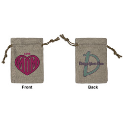 Love You Mom Small Burlap Gift Bag - Front & Back