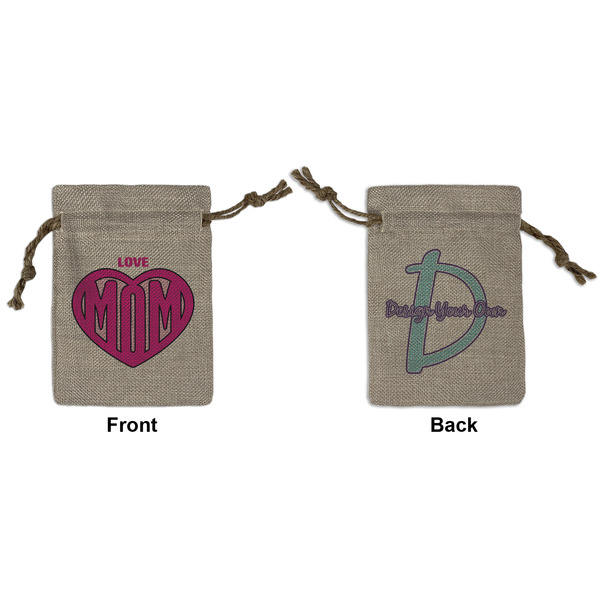 Custom Love You Mom Small Burlap Gift Bag - Front & Back
