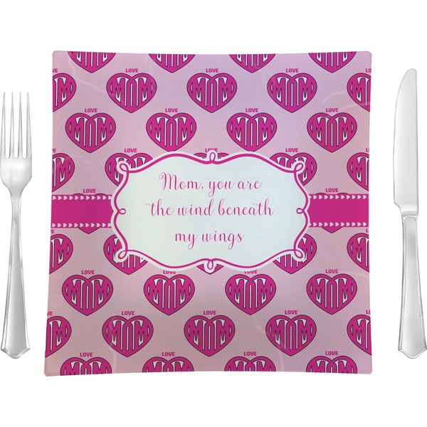 Custom Love You Mom 9.5" Glass Square Lunch / Dinner Plate- Single or Set of 4