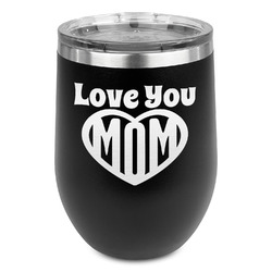 Love You Mom Stemless Stainless Steel Wine Tumbler - Black - Double Sided