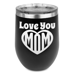 Love You Mom Stemless Stainless Steel Wine Tumbler - Black - Single Sided