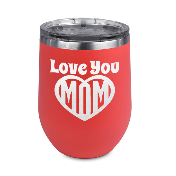 Custom Love You Mom Stemless Stainless Steel Wine Tumbler - Coral - Double Sided