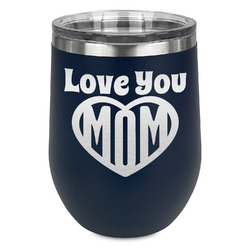 Love You Mom Stemless Stainless Steel Wine Tumbler - Navy - Double Sided