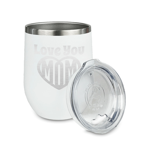 Love You Mom Stainless Wine Tumblers - White - Double Sided - Alt View
