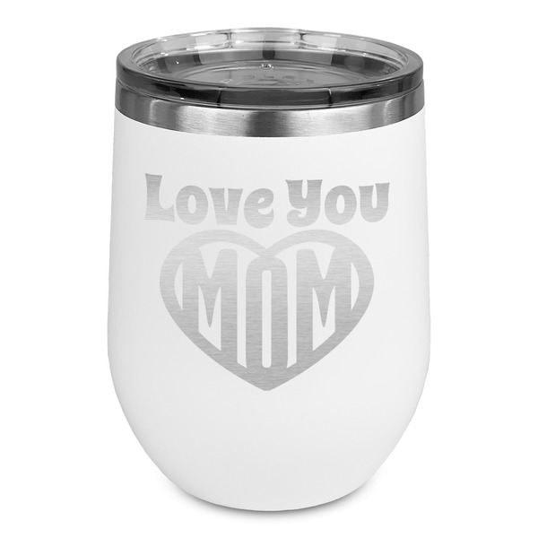 Custom Love You Mom Stemless Stainless Steel Wine Tumbler - White - Double Sided