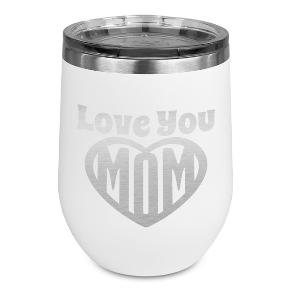 Custom Love You Mom Stemless Stainless Steel Wine Tumbler - White - Single Sided