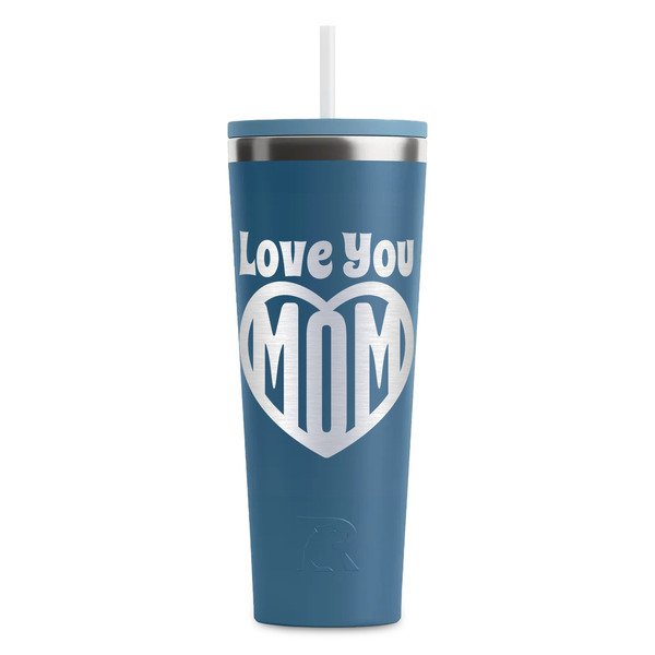 Custom Love You Mom RTIC Everyday Tumbler with Straw - 28oz - Steel Blue - Double-Sided