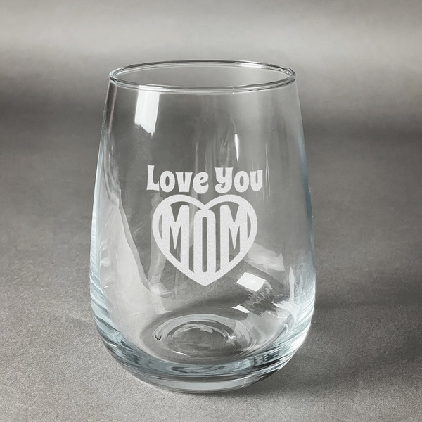 Custom Love You Mom Stemless Wine Glass - Engraved