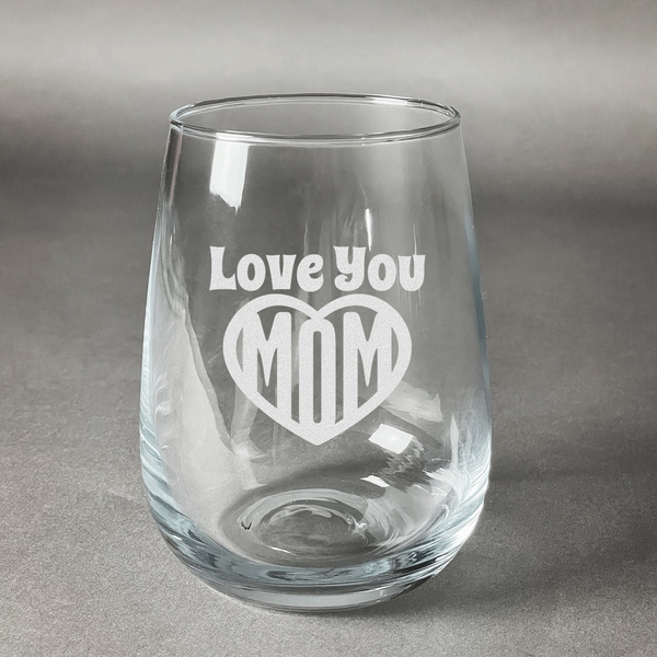 Custom Love You Mom Stemless Wine Glass - Engraved