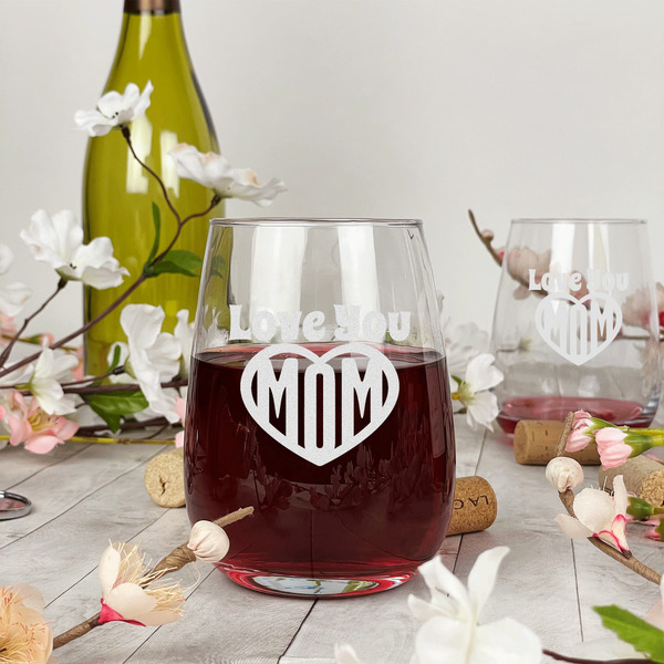 Love You Mom Stemless Wine Glass - In Context
