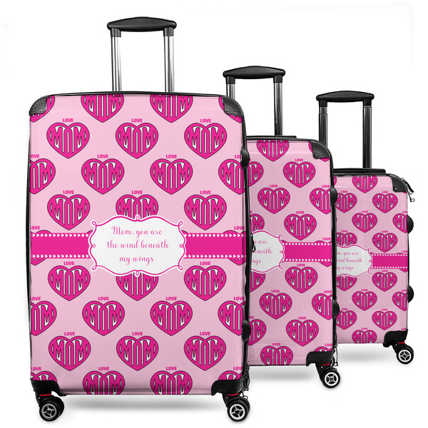 Custom Love You Mom 3 Piece Luggage Set - 20" Carry On, 24" Medium Checked, 28" Large Checked