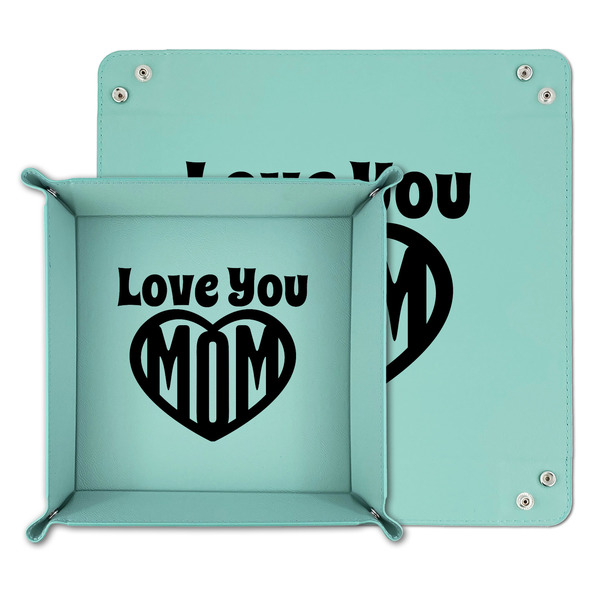 Love You Mom Teal Faux Leather Valet Trays - PARENT MAIN