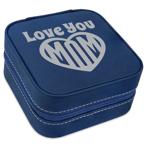 Custom Love You Mom Travel Jewelry Box - Navy Blue Leather