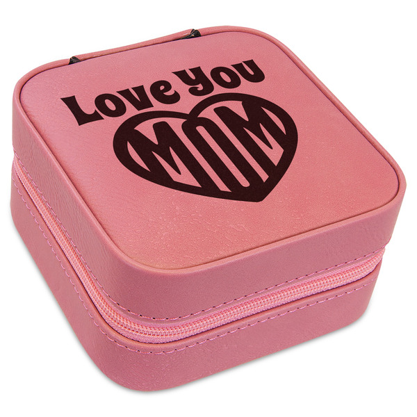 Custom Love You Mom Travel Jewelry Boxes - Pink Leather