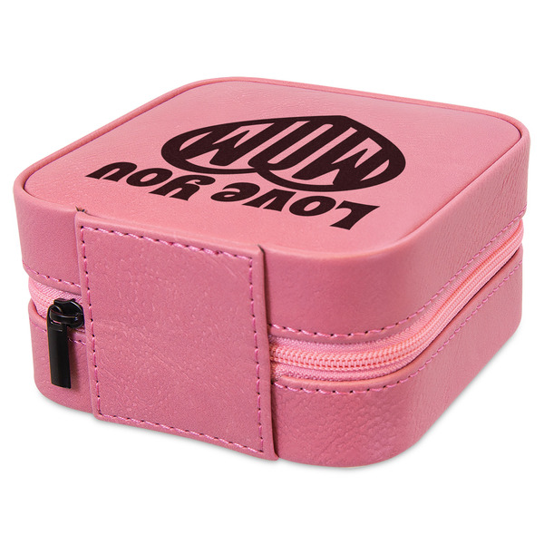 Love You Mom Travel Jewelry Boxes - Leather - Pink - View from Rear