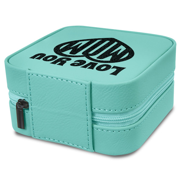 Love You Mom Travel Jewelry Boxes - Leather - Teal - View from Rear