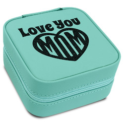 Love You Mom Travel Jewelry Box - Teal Leather