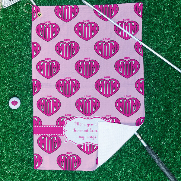 Love You Mom Waffle Weave Golf Towel - In Context