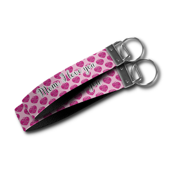 Love You Mom Webbing Keychain FOBs - Size Comparison