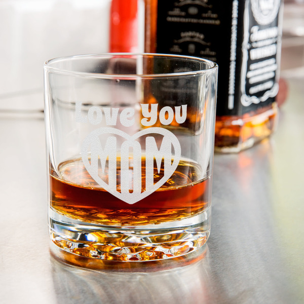Love You Mom Whiskey Glass - Jack Daniel's Bar - in use