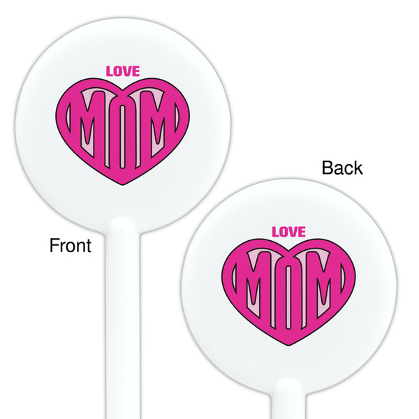 Love You Mom White Plastic 5.5" Stir Stick - Double Sided - Round - Front & Back