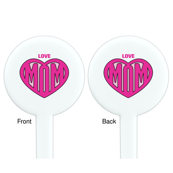 Love You Mom White Plastic 7" Stir Stick - Double Sided - Round - Front & Back