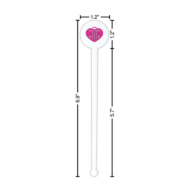 Love You Mom White Plastic 7" Stir Stick - Round - Dimensions