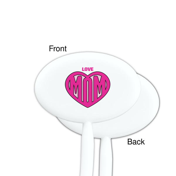 Love You Mom White Plastic 7" Stir Stick - Single Sided - Oval - Front & Back