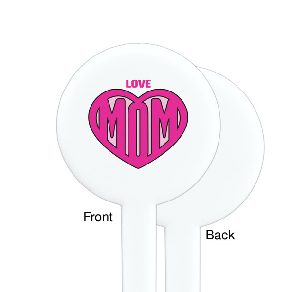 Love You Mom White Plastic 7" Stir Stick - Single Sided - Round - Front & Back