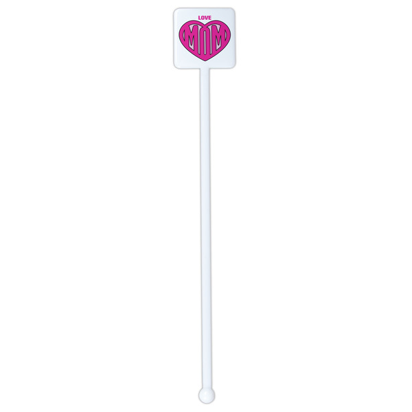 Love You Mom White Plastic Stir Stick - Double Sided - Square - Single Stick
