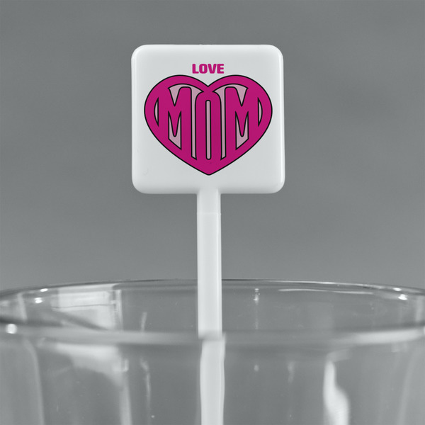 Love You Mom White Plastic Stir Stick - Square - Main