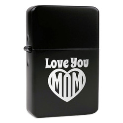 Love You Mom Windproof Lighter - Black - Single Sided & Lid Engraved