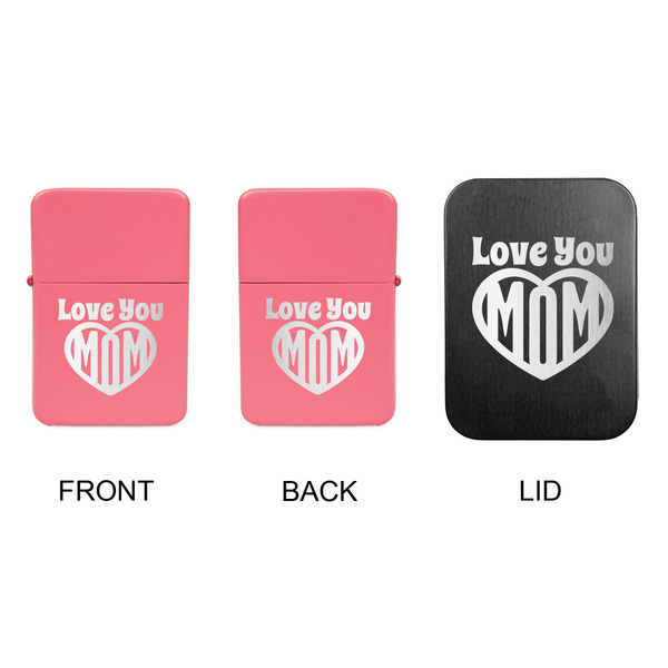 Love You Mom Windproof Lighters - Pink, Double Sided, w Lid - APPROVAL