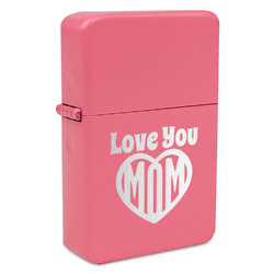 Love You Mom Windproof Lighter - Pink - Double Sided & Lid Engraved