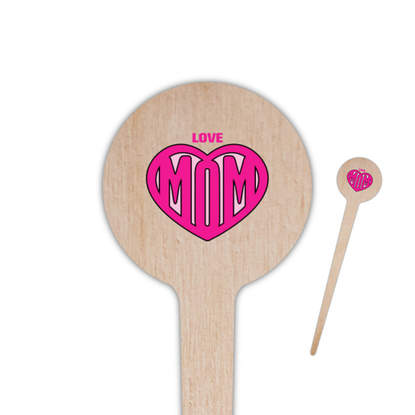 Custom Love You Mom 4" Round Wooden Food Picks - Single Sided