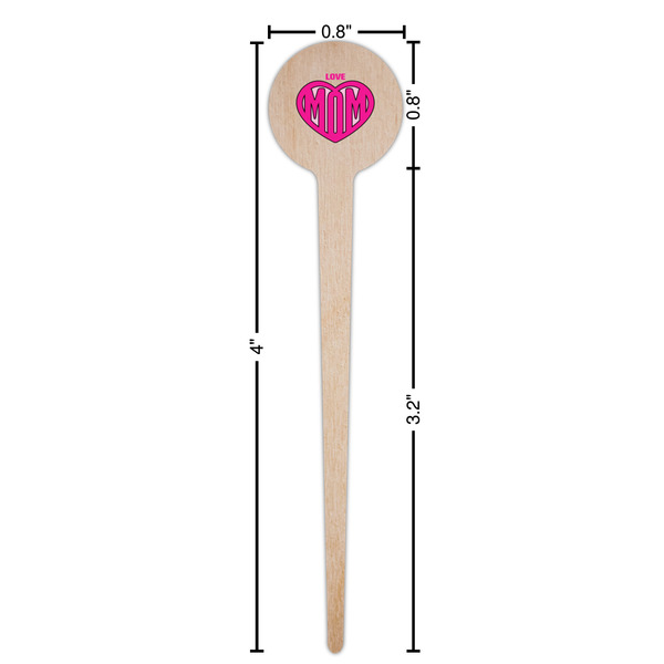 Love You Mom Wooden 4" Food Pick - Round - Dimensions