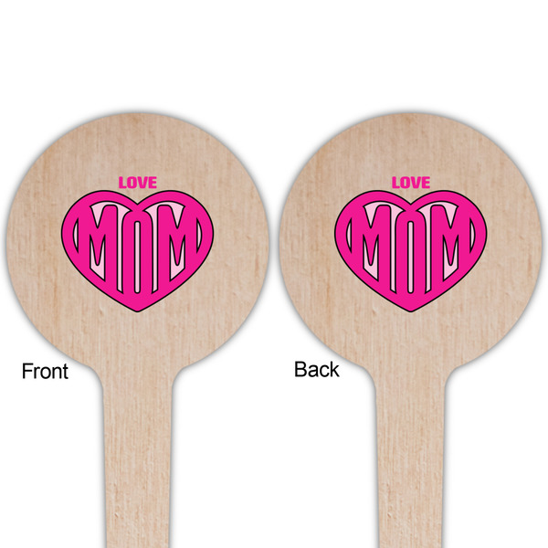 Love You Mom Wooden 4" Food Pick - Round - Double Sided - Front & Back