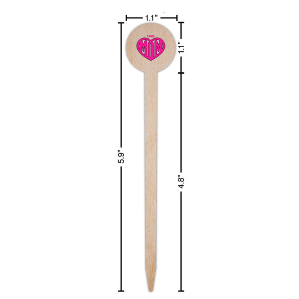Love You Mom Wooden 6" Food Pick - Round - Dimensions