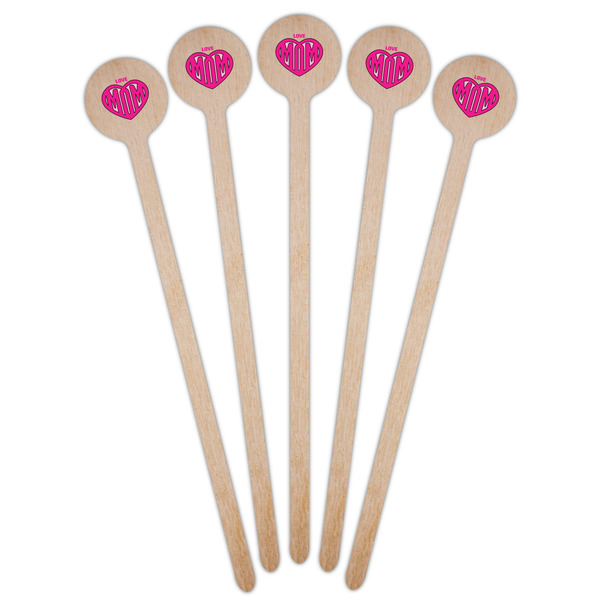Love You Mom Wooden 7.5" Stir Stick - Round - Fan View