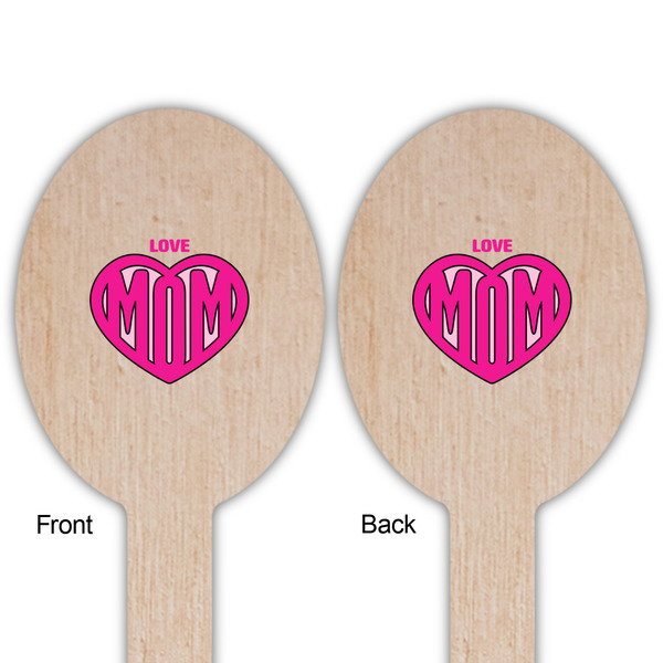 Love You Mom Wooden Food Pick - Oval - Double Sided - Front & Back