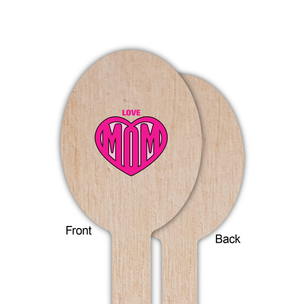 Love You Mom Wooden Food Pick - Oval - Single Sided - Front & Back