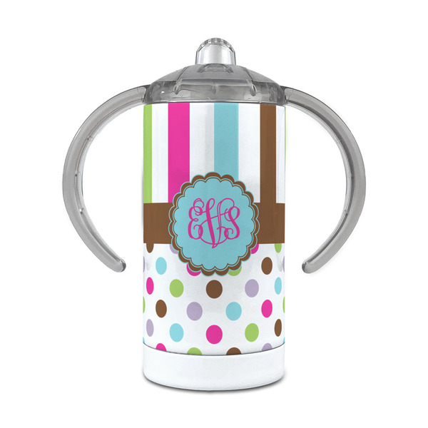 Custom Stripes & Dots 12 oz Stainless Steel Sippy Cup (Personalized)